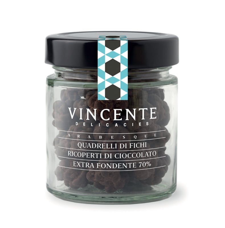 Quadrelli di fichi ricoperti di cioccolato extra fondente 70%