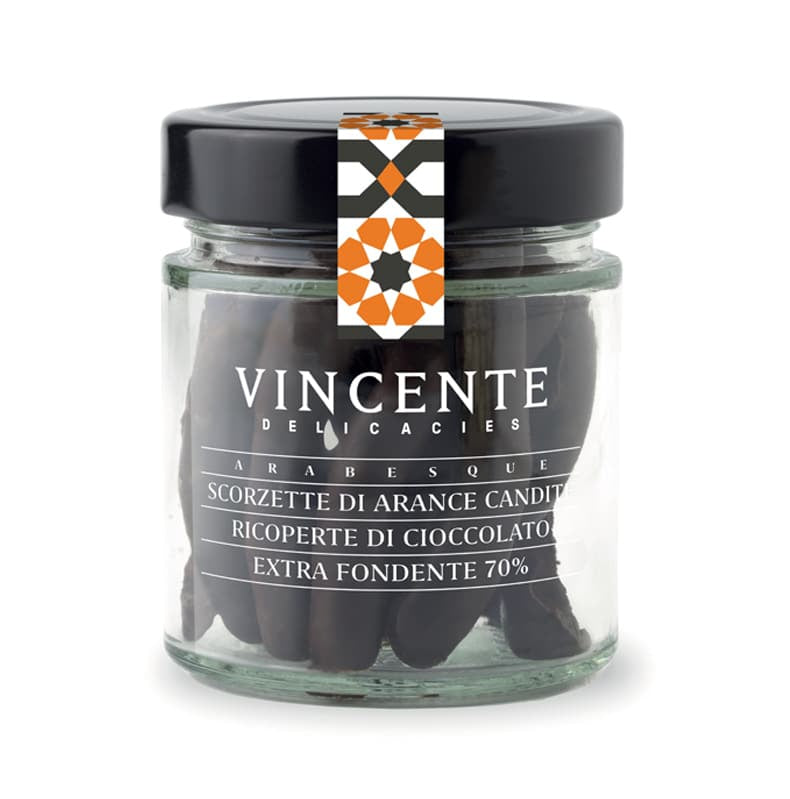 Scorzette di arance candite ricoperte di cioccolato extra fondente 70%